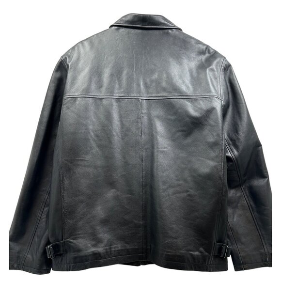 Vtg 90's Y2K Trader Bay Leather Jacket Mens Large Zip Up Grunge Biker Streetwear - Picture 3 of 16